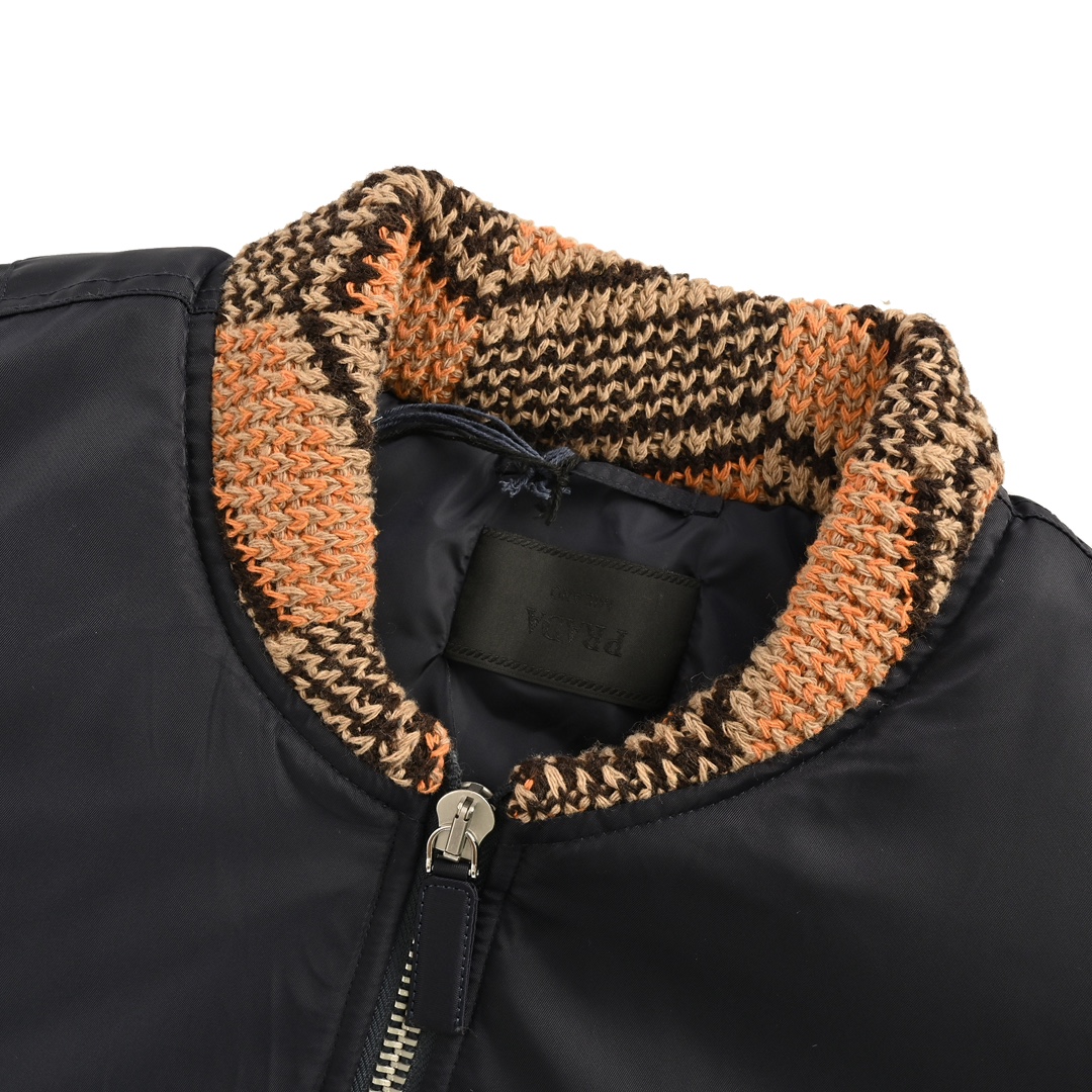 Prada 24Fw lining sweater patchwork padded flight jacket