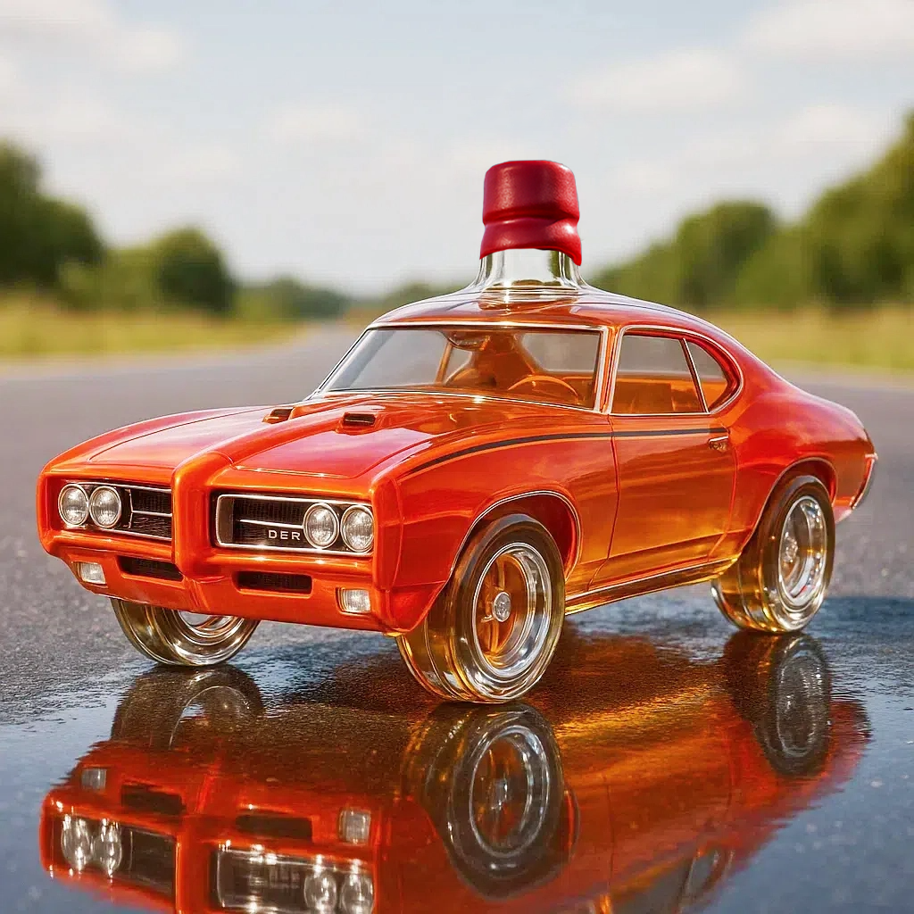 🏁 Full-Throttle Flavor — The Muscle Car Whiskey Bottle That Rules the Road