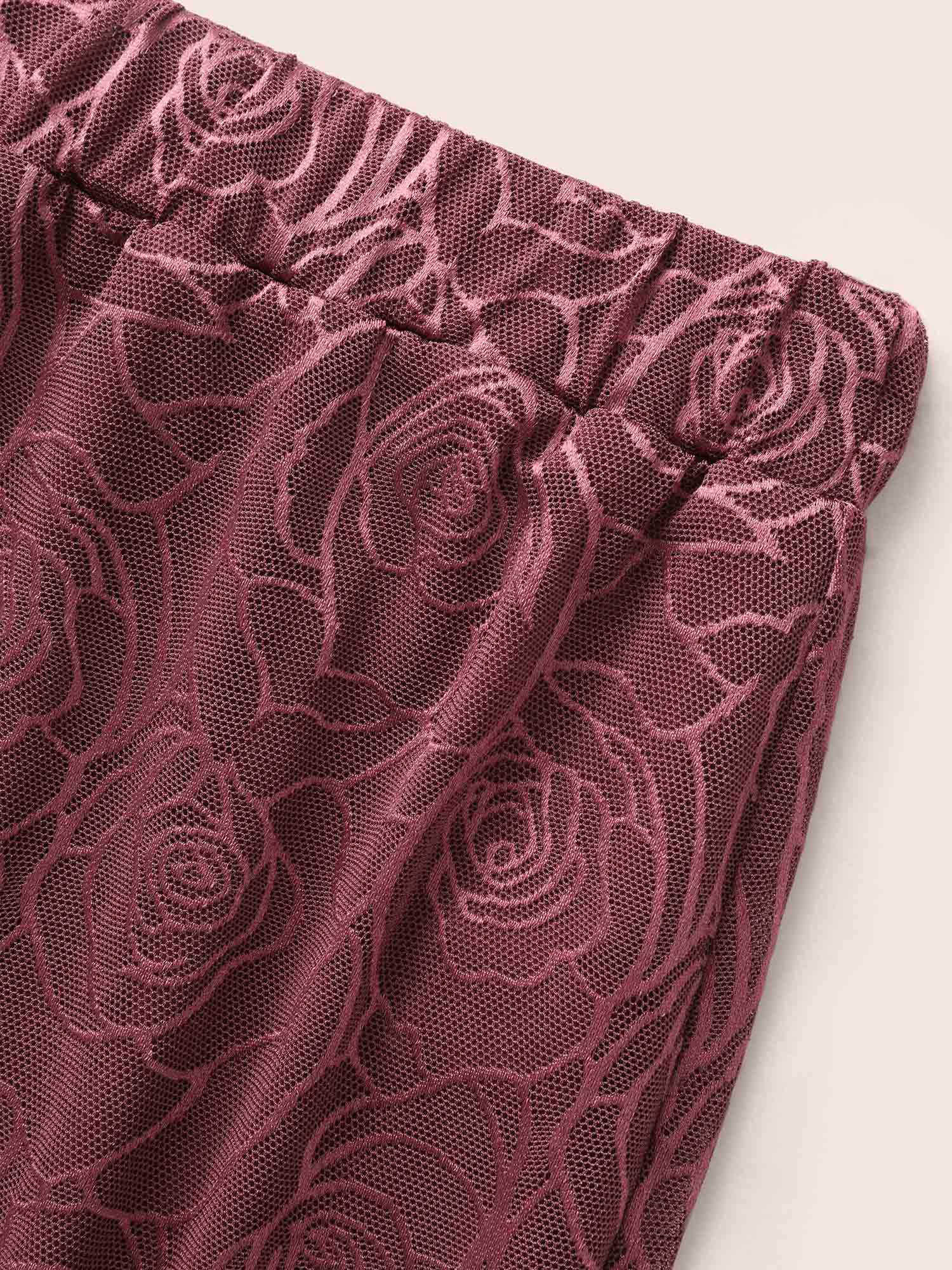 Floral Textured Mesh Elastic Waist Skirt