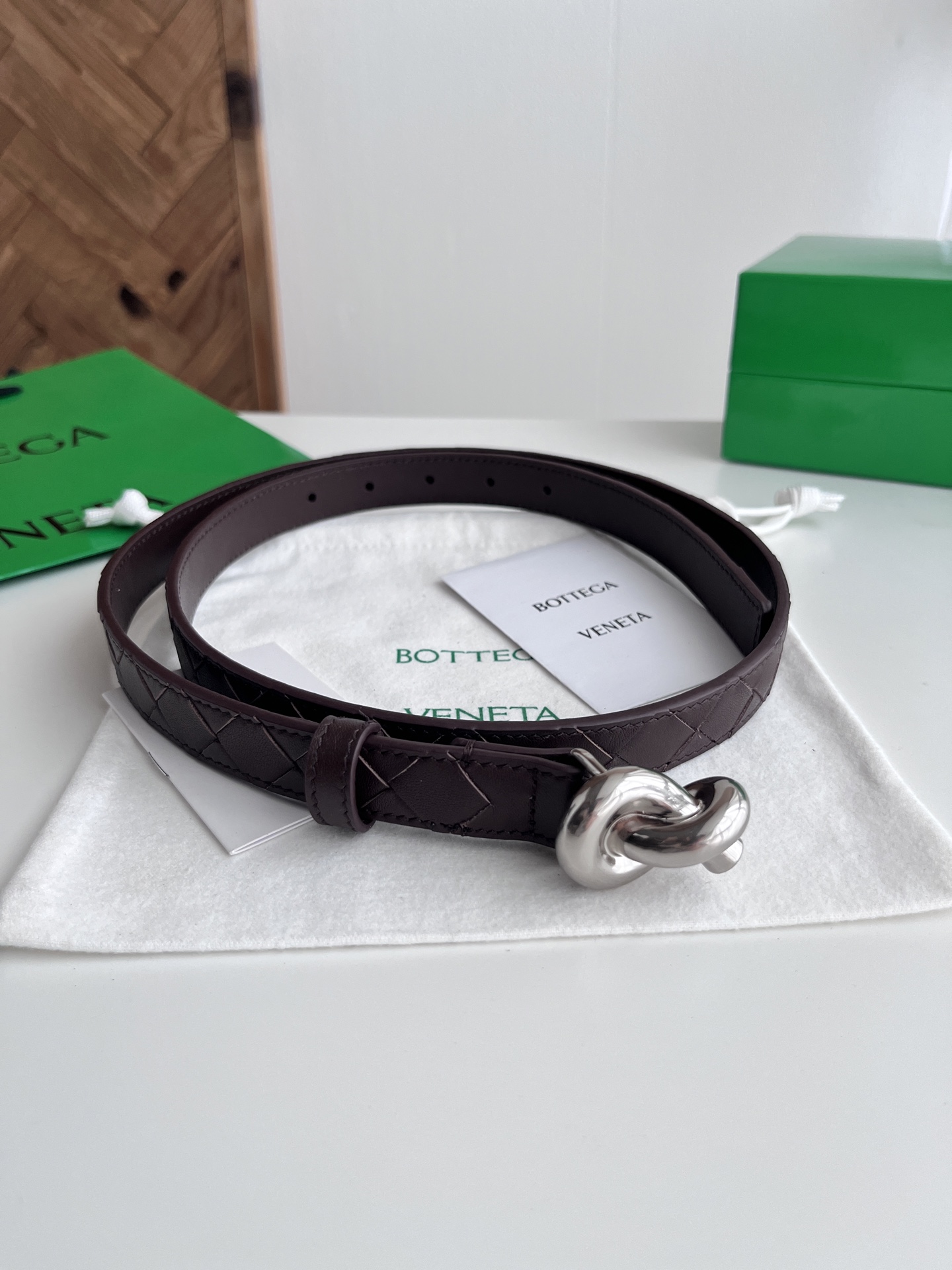 Bottega Veneta intreccio woven cowhide double-sided belt width 2.0cm