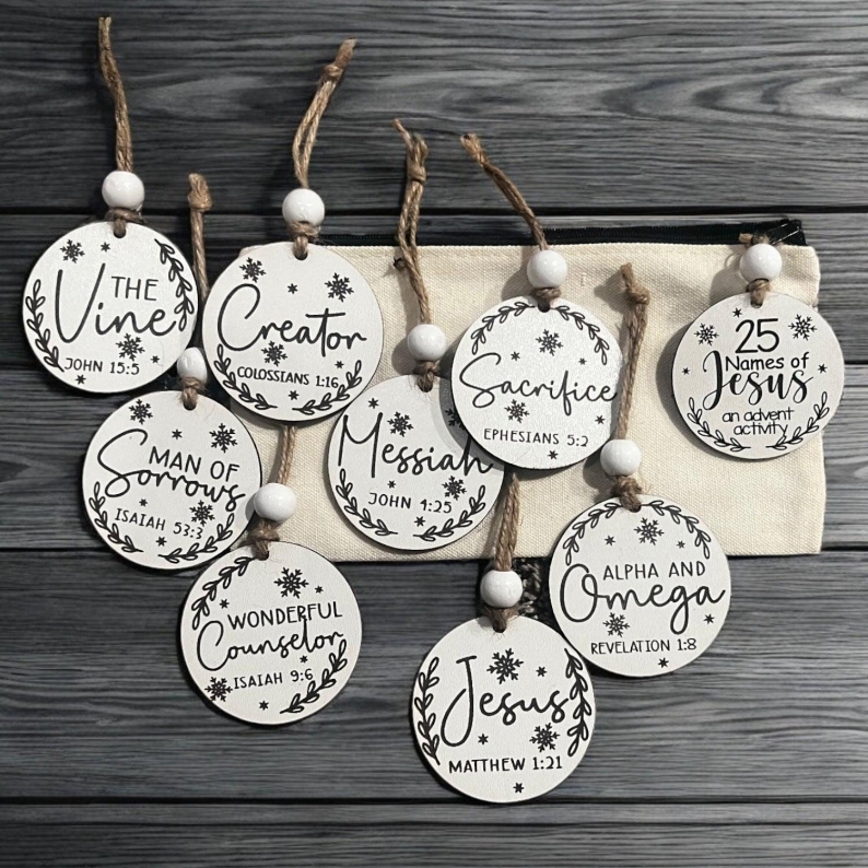 25 Names of Jesus Advent Christmas Ornament Set