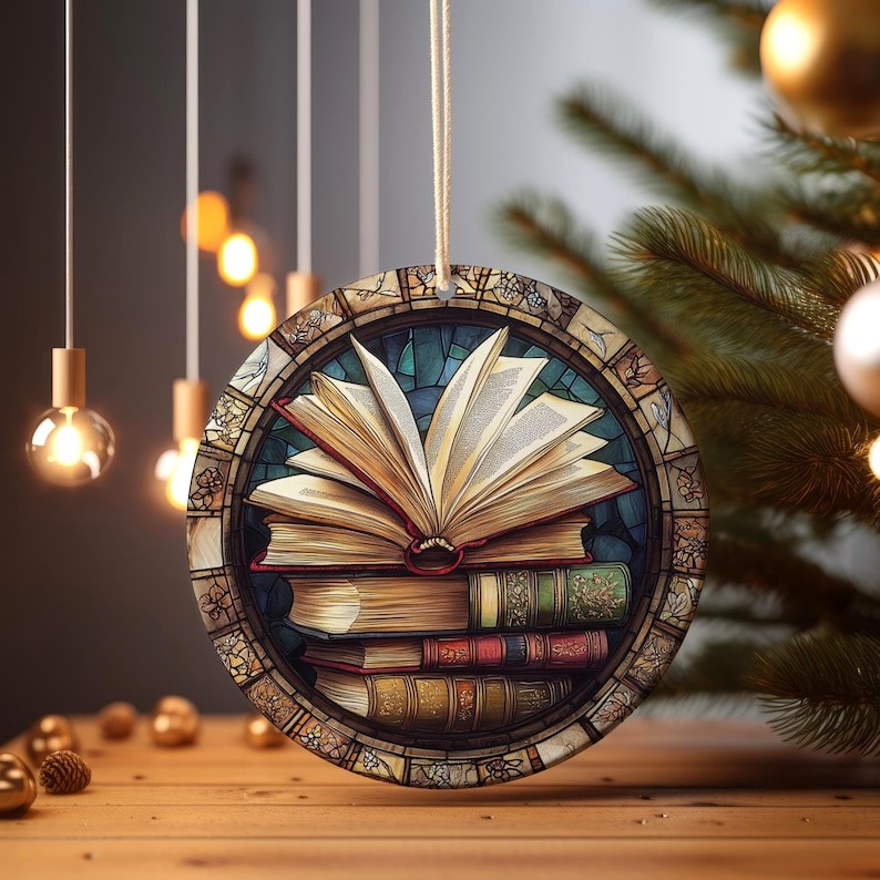 Vintage Books Stained Glass Christmas Ornament