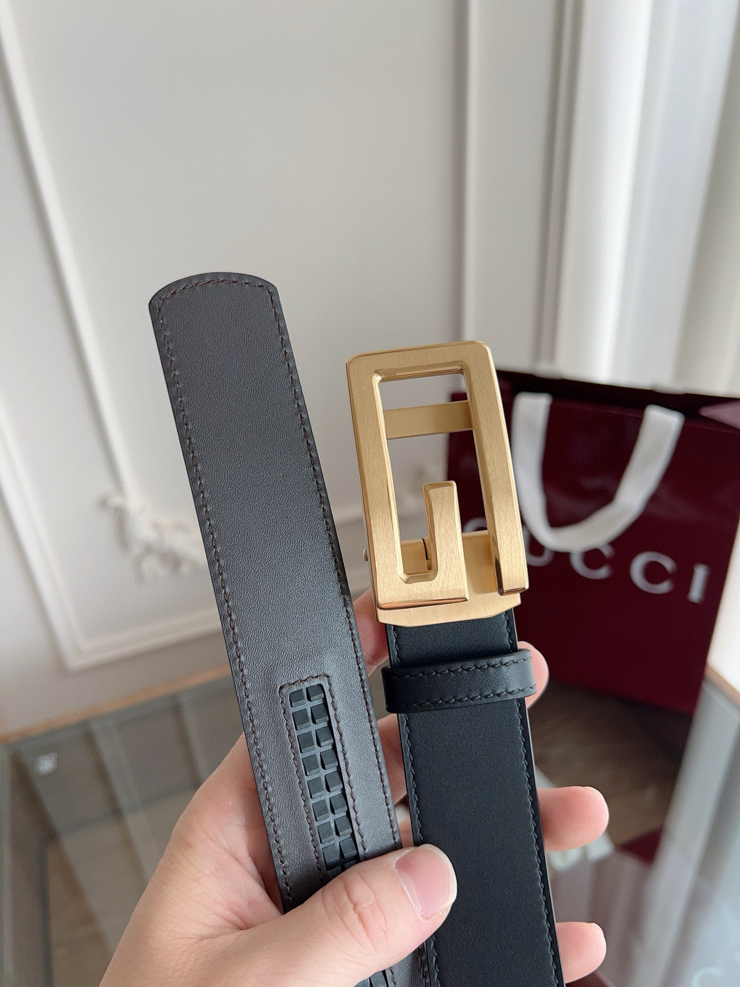 Gucci automatic smooth buckle double-sided cowhide belt width 3.5cm