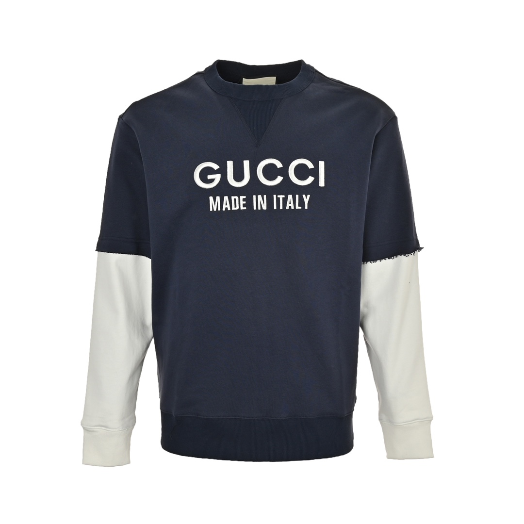 Gucci 24Fw embroidered logo patchwork faux two-piece sweatshirt