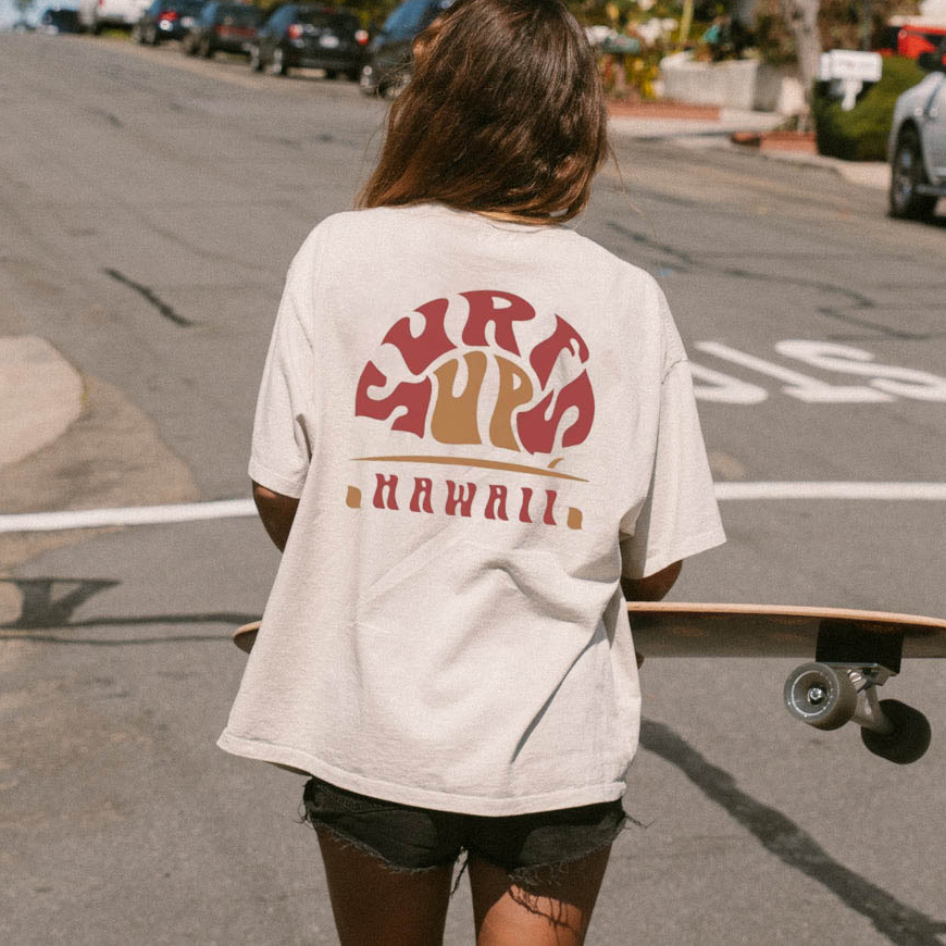 Surf Up Hawaii Print Loose T-shirt
