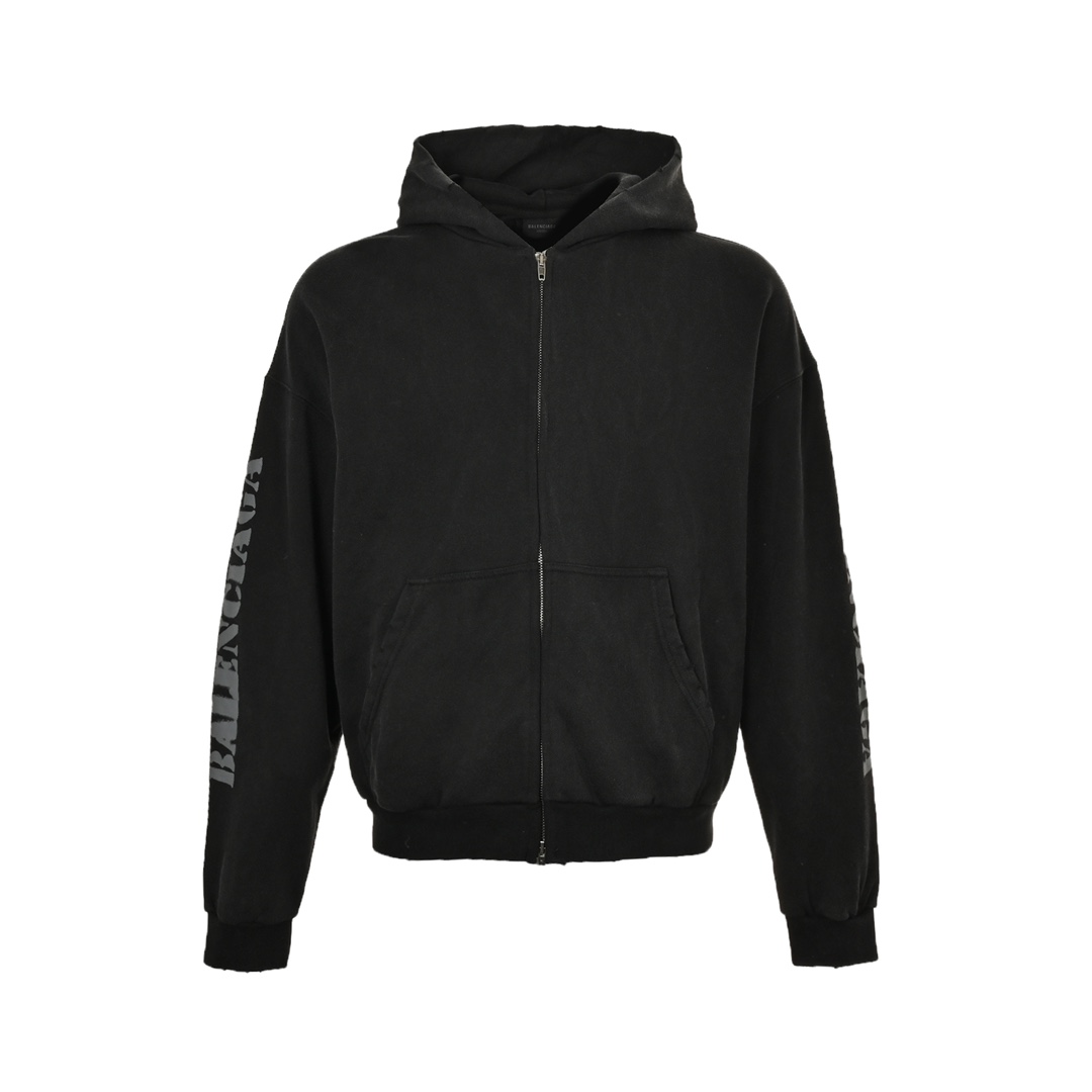 Balenciaga 24Fw blurred logo washed distressed zipper jacket