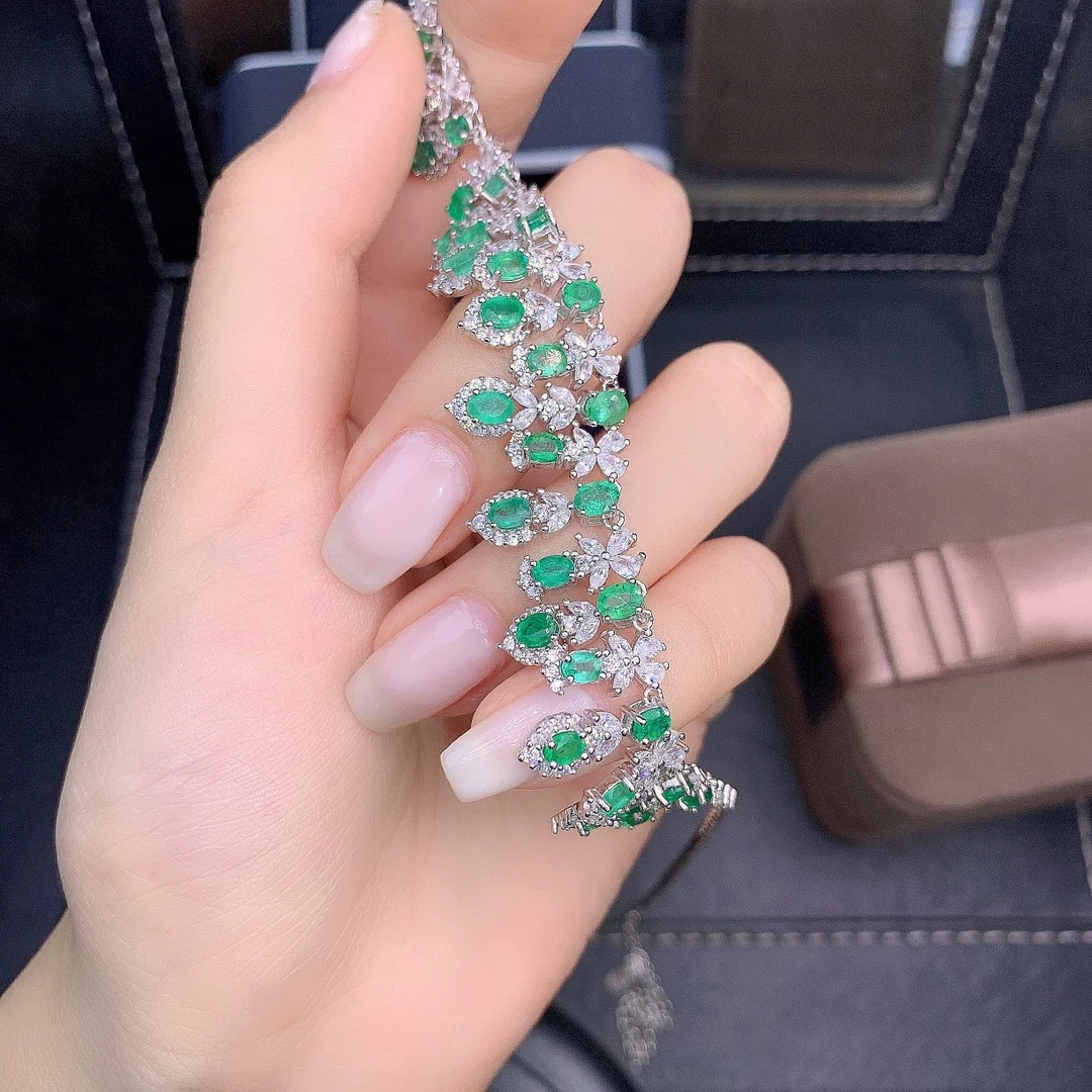 Natural New Emerald Necklace Zircon Pendant Necklace Ladies S925 sterling Silver necklace high quality everyday fine jewelry