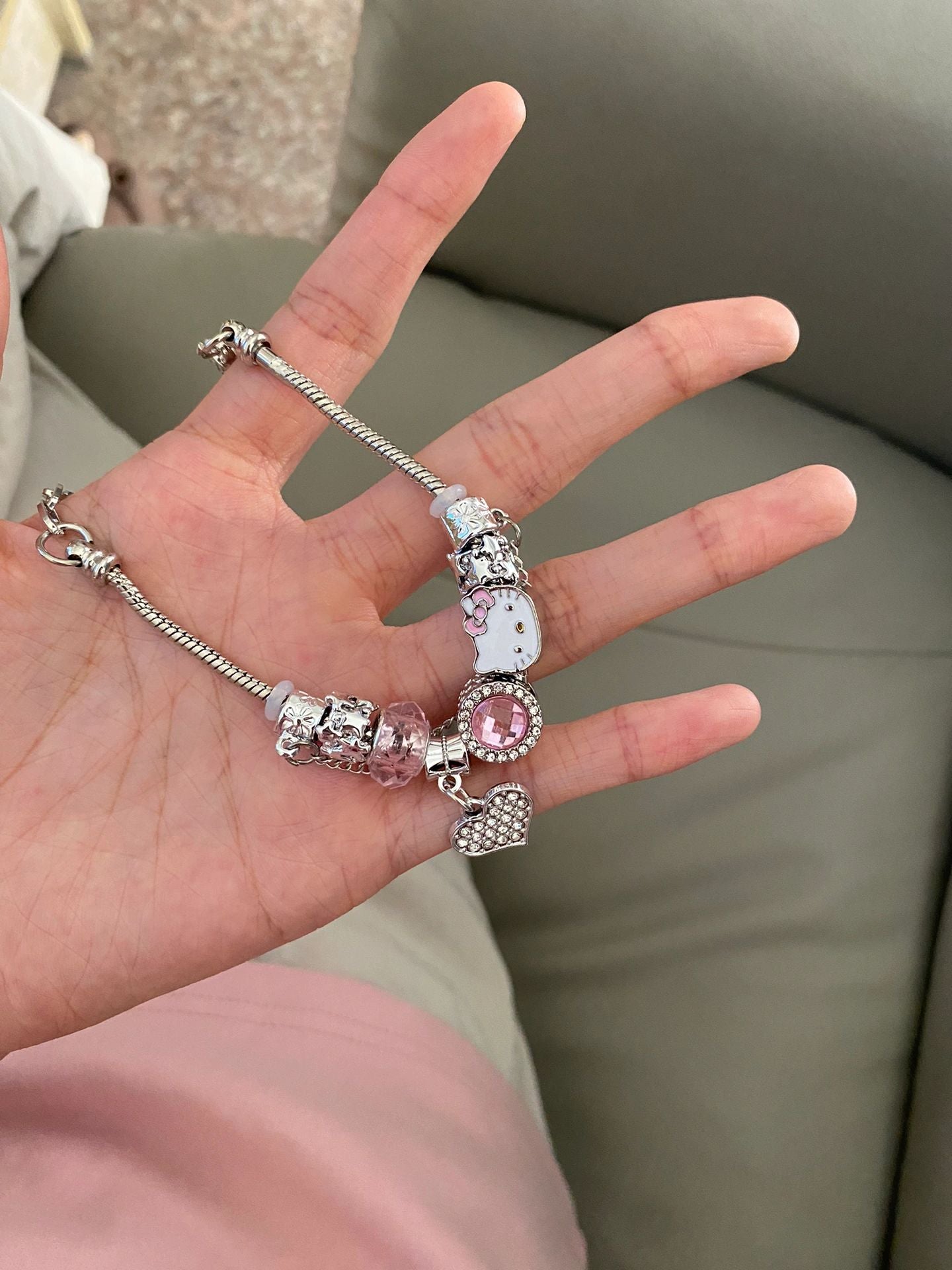 KT Pandora Charm Bracelets Stainless Steel Bangle Bracelet Birthday Christmas Jewelry Gift for Women Girls