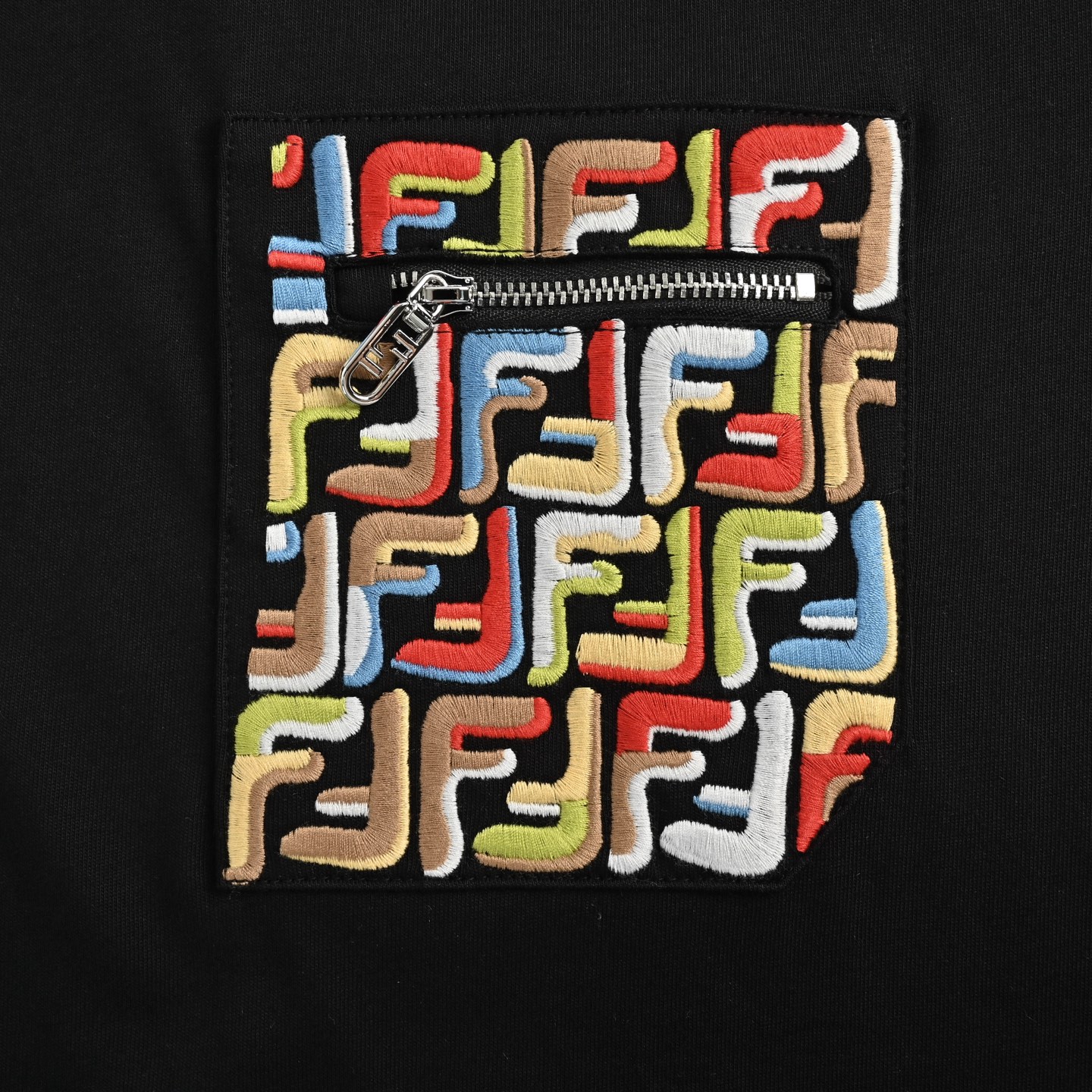 Fendi FF embroidered pocket zipper short sleeve