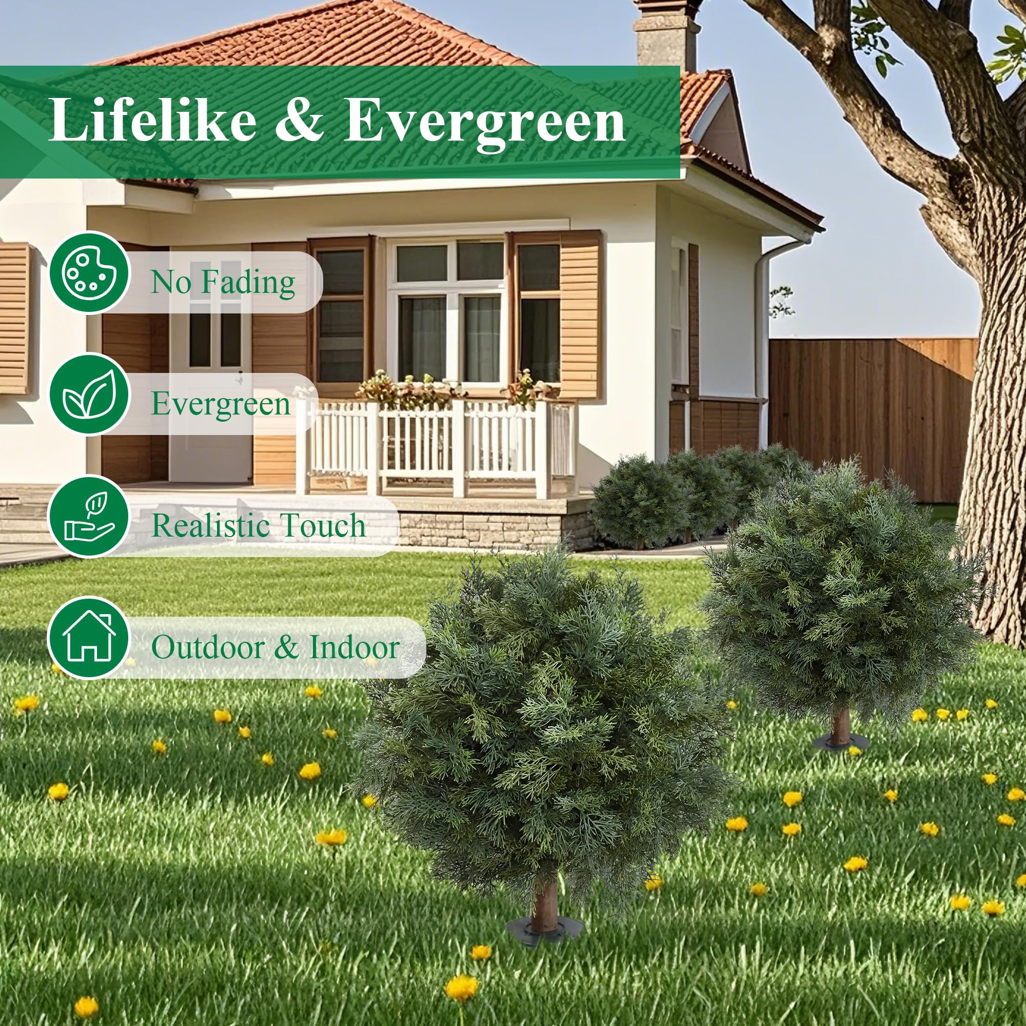 24inch Artificial Bushes for Outdoors, Fake Shrubs with Groud Spike