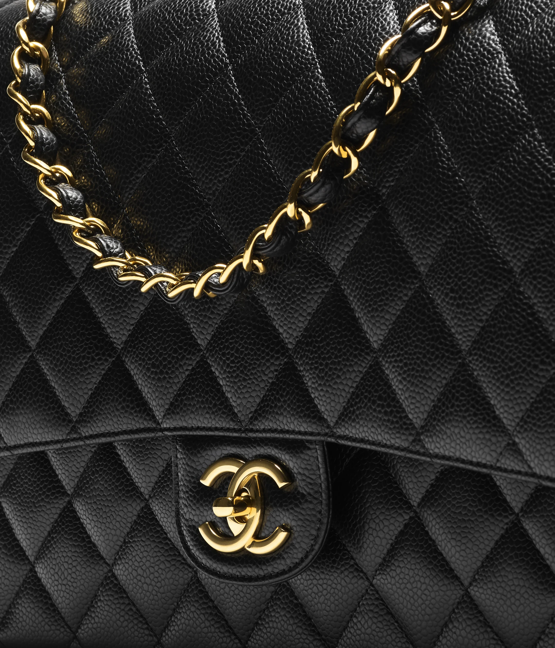 Chanel Large Classic Bag Grained Calfskin & Gold-Tone Metal Black A58600-Y01864-C3906