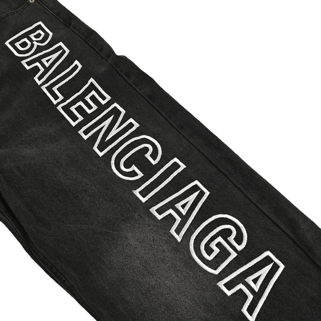 Balenciaga embroidered letters washed loose wide-leg jeans