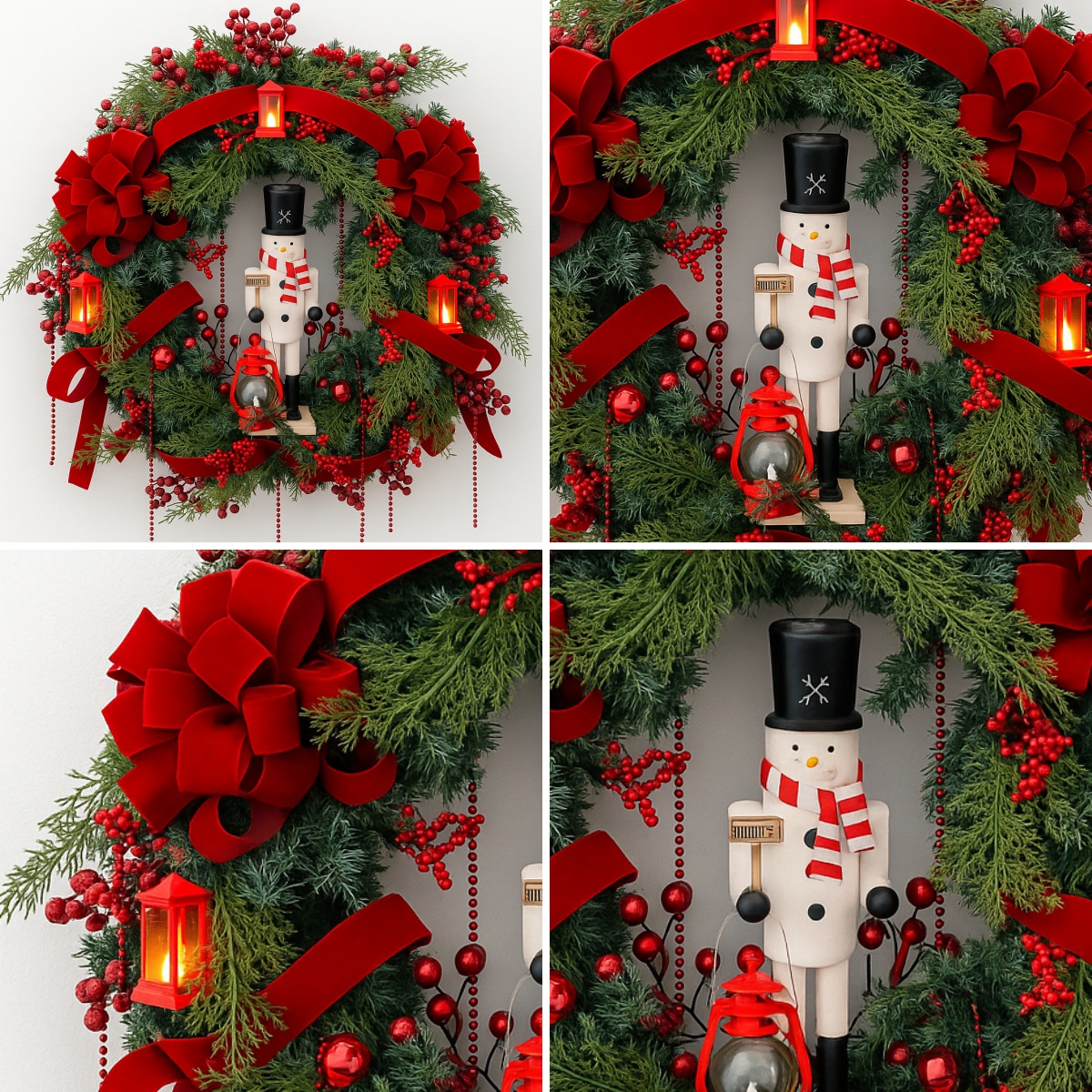 💥ON SALE💥Christmas Wreath with Snowman Figurine and LED Lanterns🎄✨