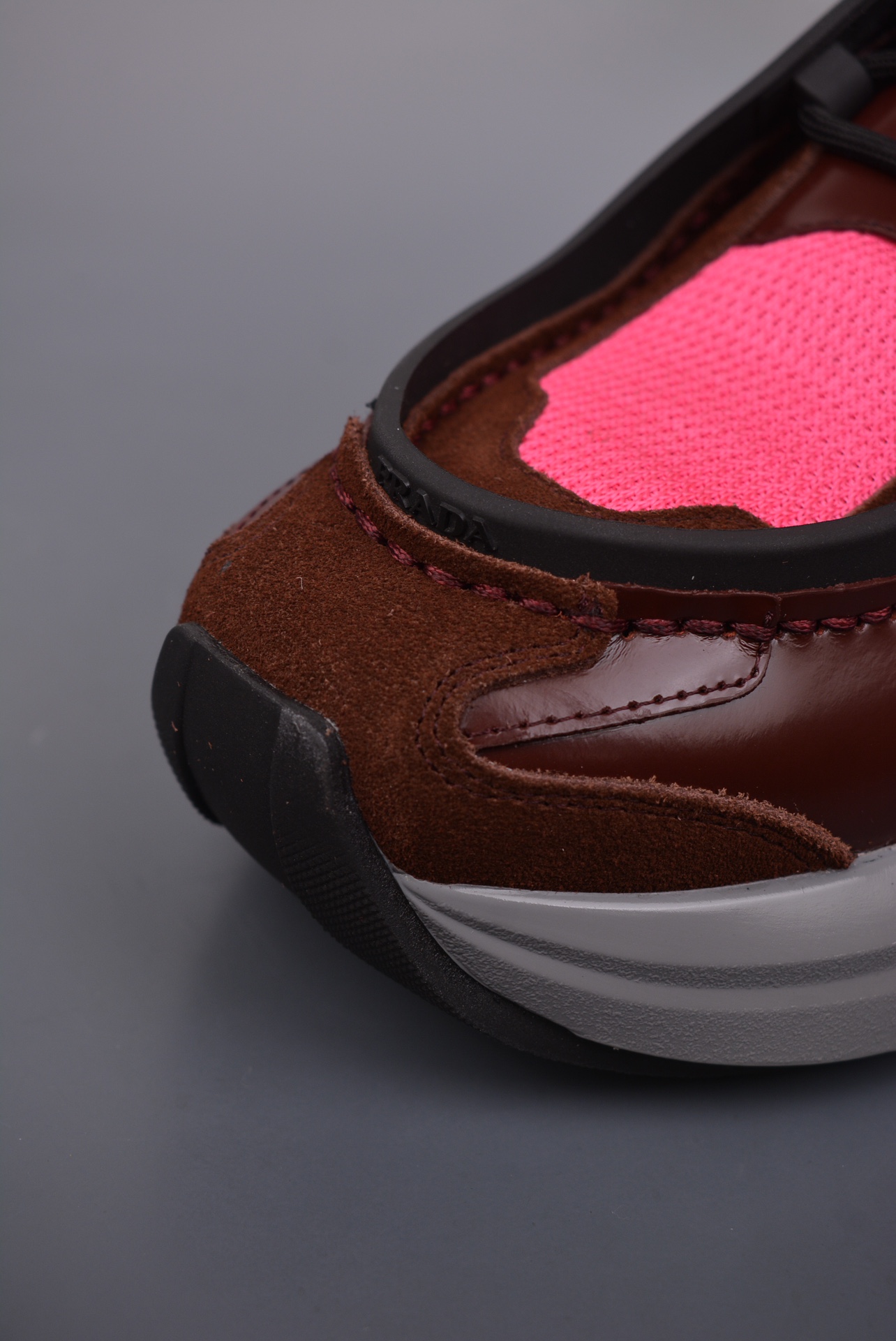 Prada Men's New Thick-soled Stitching Sneakers Burgundy Pink