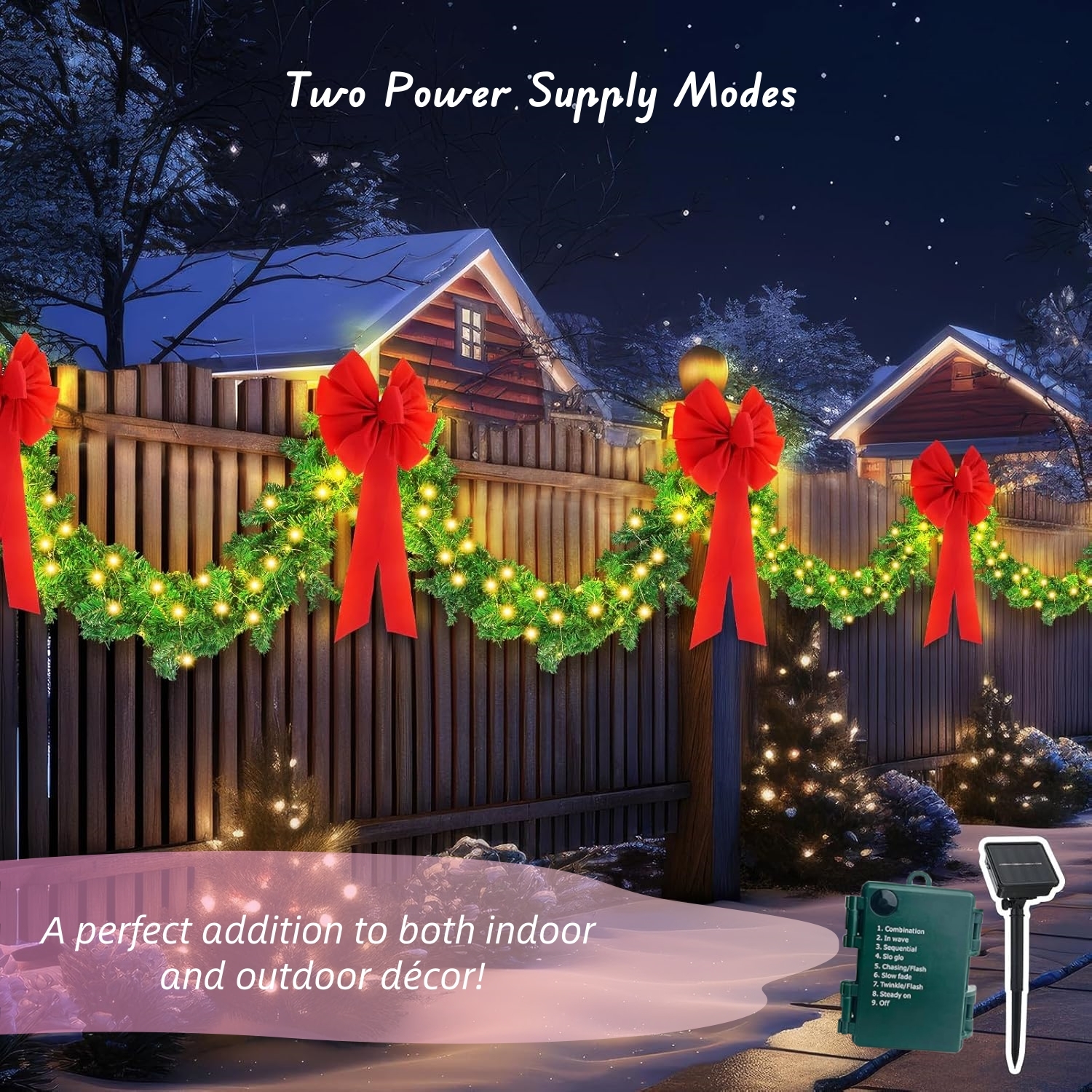 🔥CHRISTMAS ON SALE🔥9ft Christmas Fence Decorations with Solar Light and Red Bows