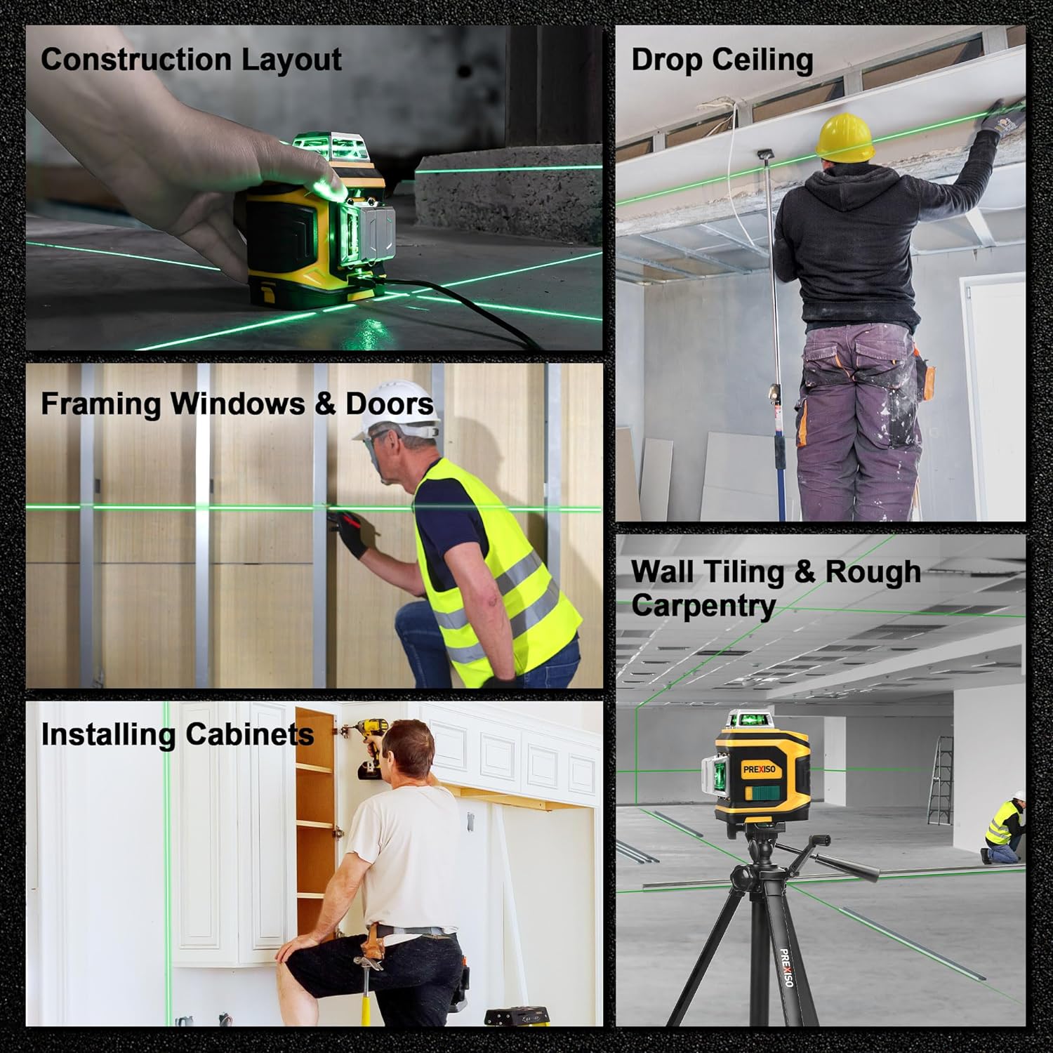 PREXISO Rechargeable 360° Self Leveling Green Laser Level with Tripod
