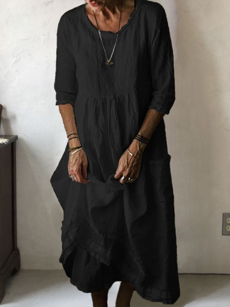 Casual Loose Round Neck Solid Maxi Dress