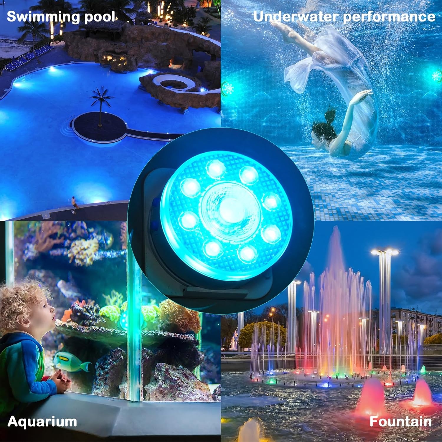 💥ON SALE💥RGB Underwater Pool Lights with RF Remote & Timer - 2 Pack