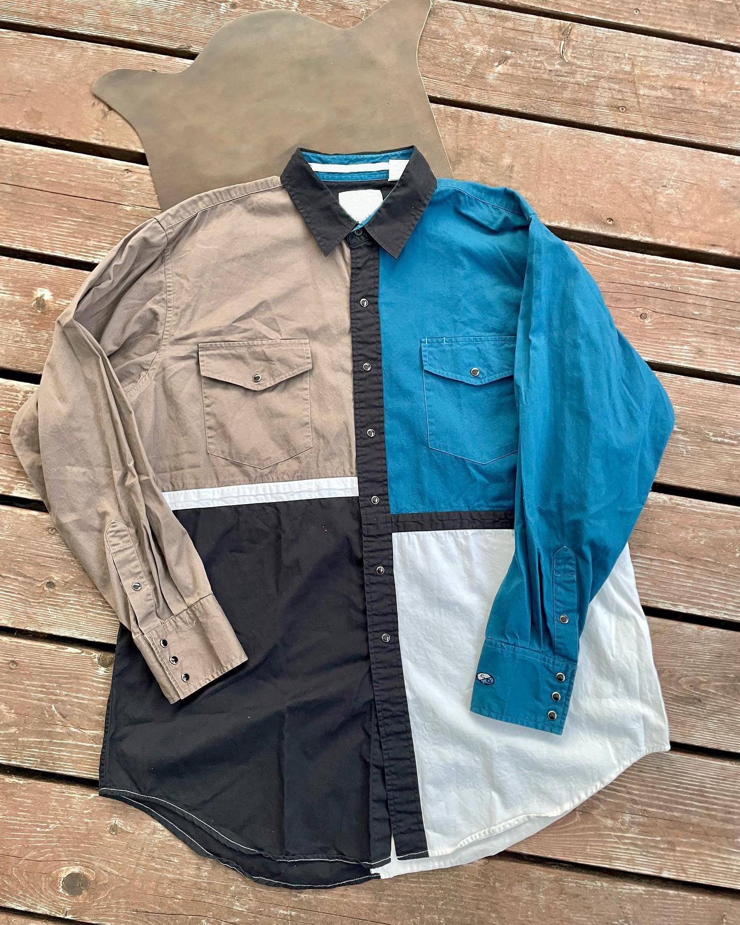 Men's Retro Casual Blue Patchwork Striped Print Long-sleeved Shirt