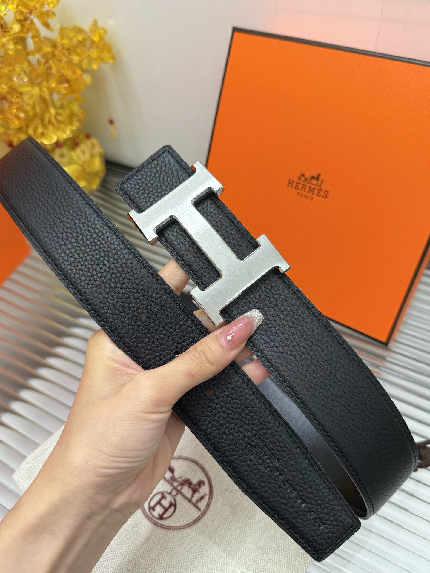 Hermès TOGO calfskin double-sided belt width 3.8CM