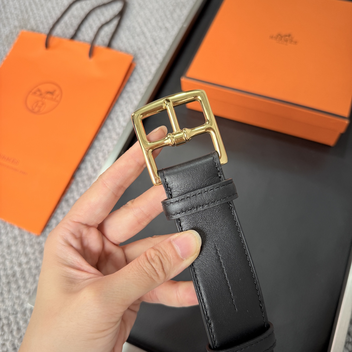 Hermès BoxTogo calfskin double-sided belt 3.2CM wide