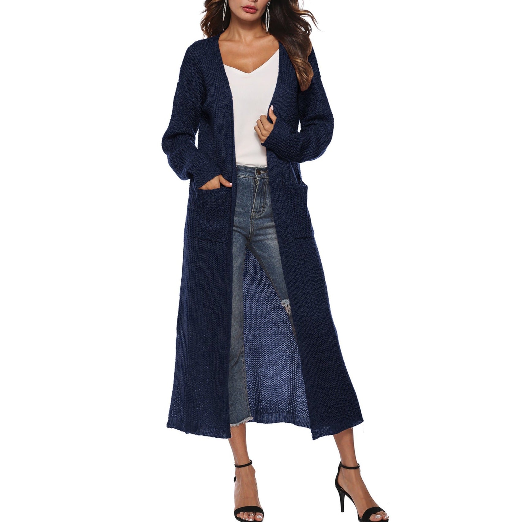 Women's Cardigan Sweater With Large Pockets Cardigan Sweater Long Thin Coat
