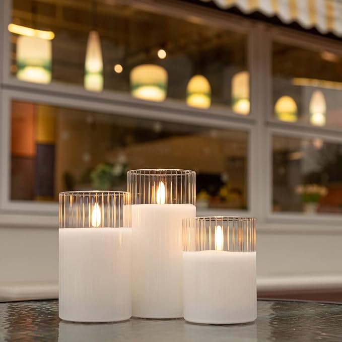 🕯️🕯️Inner Stripe Electroplated Glass LED Flameless Candle (Set of 3)