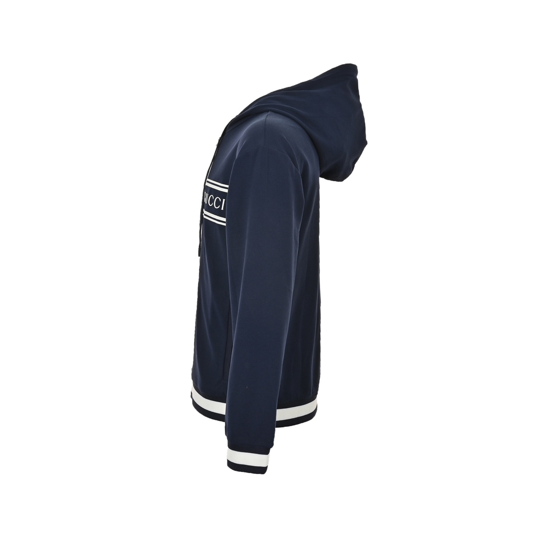 Gucci 24Fw striped lettering laminated zip-up hooded jacket