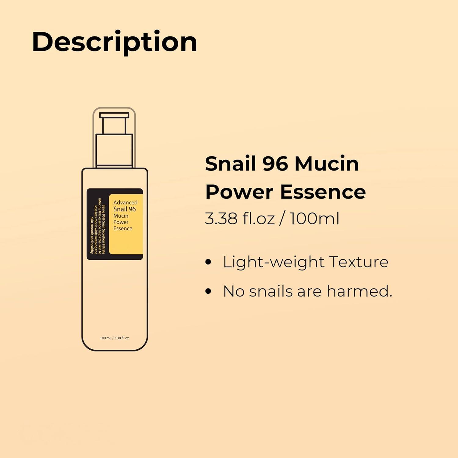 COSRX Snail Mucus 96% Intense Repair Serum 100ml, with snail secretion filtrate, for dull skin and fine lines, Korean skincare