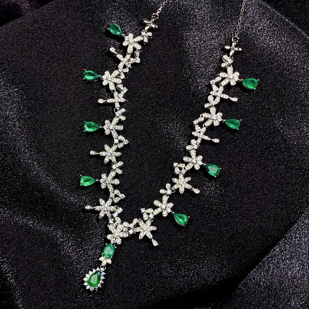 Emerald Tanzanite Silver 925 Jewelry Women's Gem Pendant 925 Sterling Silver Women's Luxury Necklace Free Christmas shipping