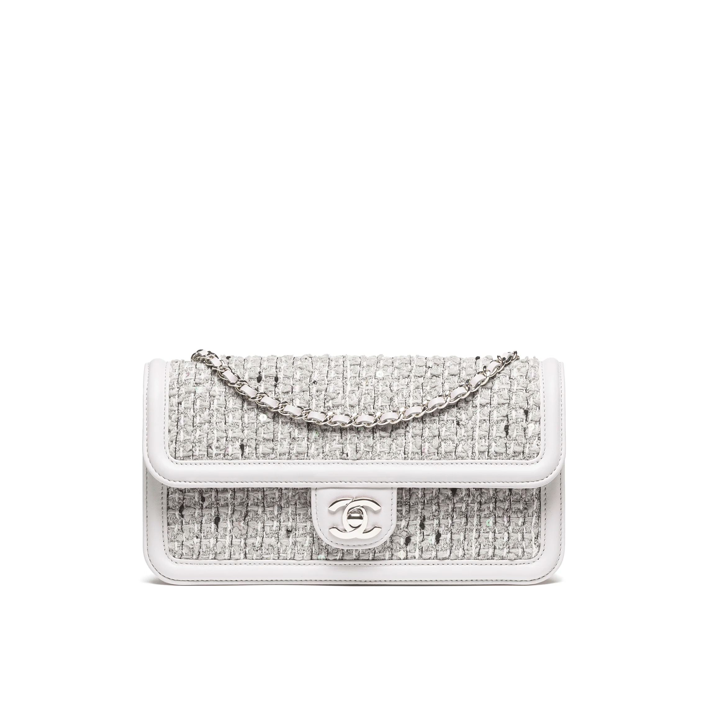 Chanel Small Flap Bag Tweed, Lambskin & Silver-Tone Metal Light Gray, White & Black AS5234-B19140-NACWN