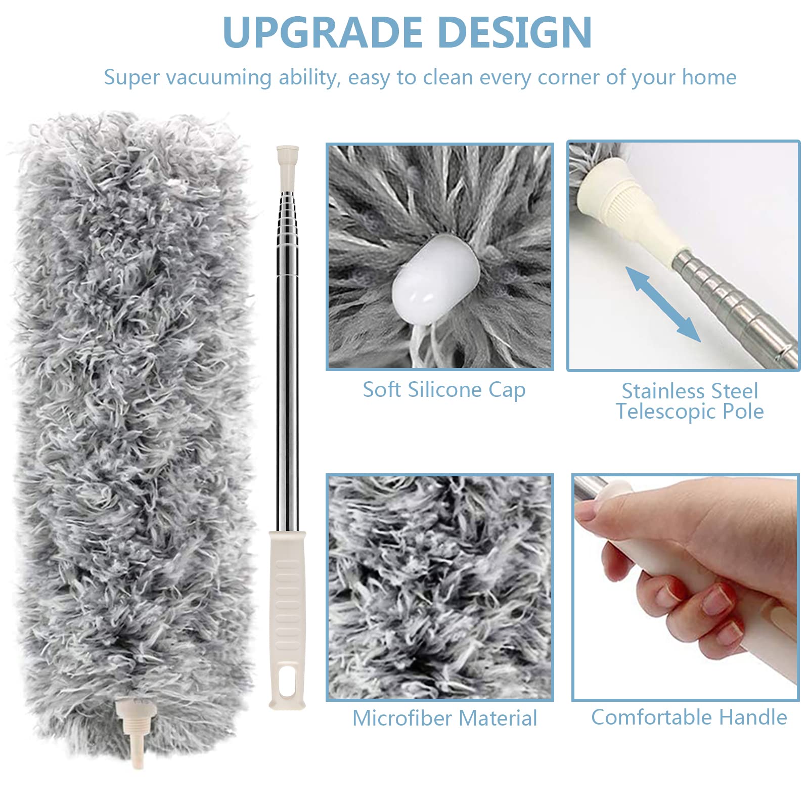 🔥Last Day 50% OFF🔥Bendable Head Microfiber Duster with Extension Pole(Stainless Steel) 30 to 100''