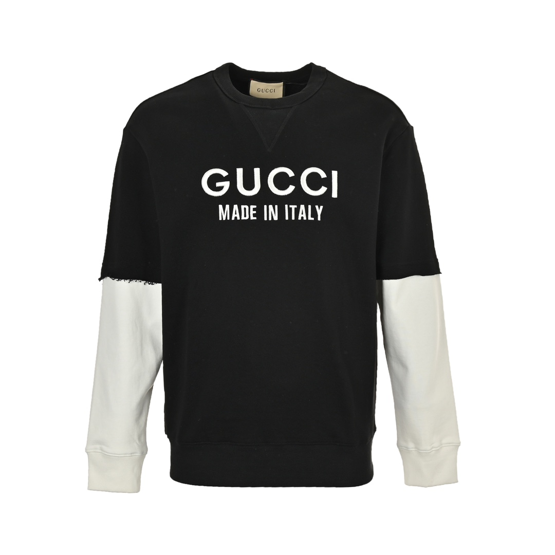 Gucci 24Fw embroidered logo patchwork faux two-piece sweatshirt