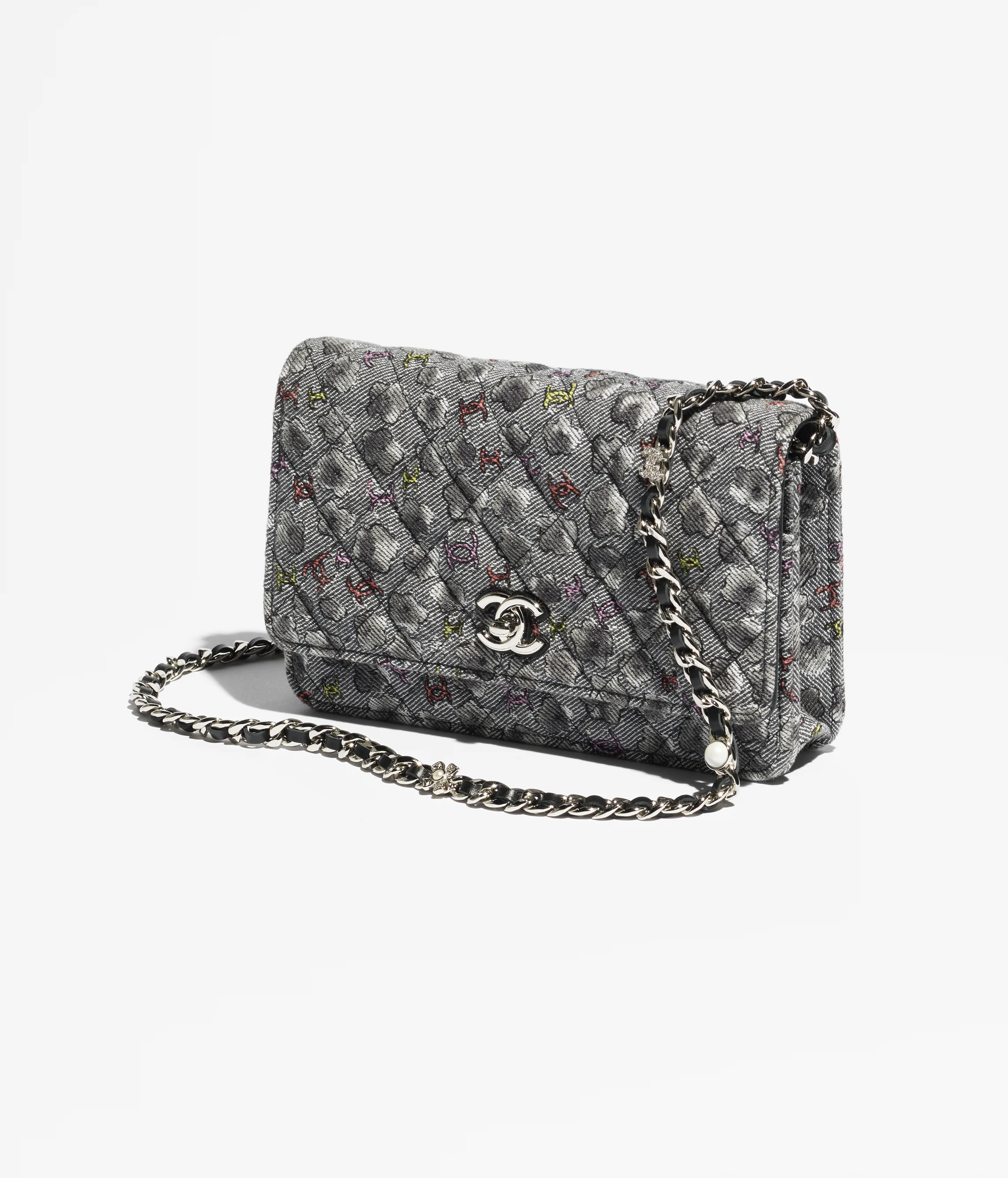 CHANEL Wallet on Chain Denim & Silver-Tone Metal Gray & Multicolor AP4445-B19413-NADRE