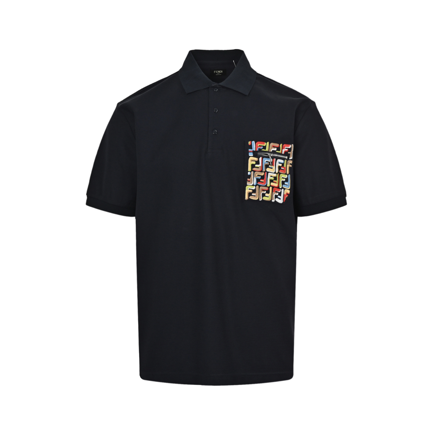 Fendi FF embroidered pocket zipper Polo short sleeve