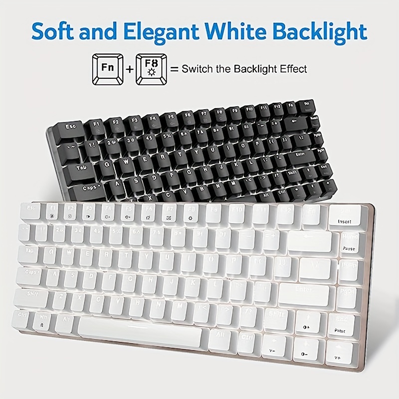 AK33 USB Type-C Wired Hot Swap Gaming Mechanical Keyboard LED White Backlight 82 Keys Ultra Compact 80% Gaming Keyboard For Office, Typists And Games