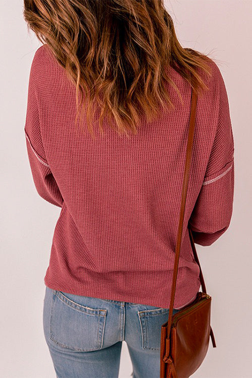 Heididress Crewneck Long Sleeve Color Block Waffle Top