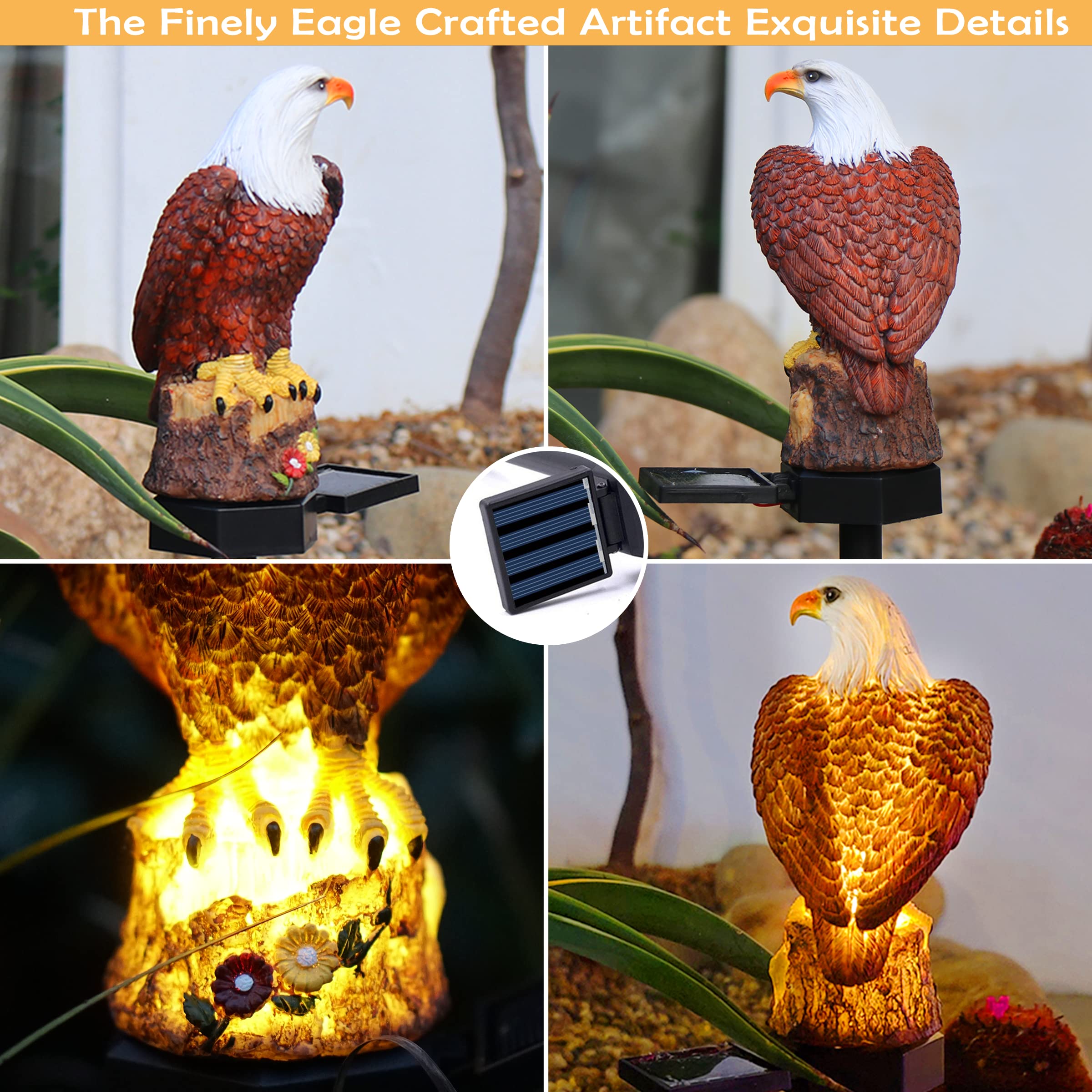 (🔥Last Day Promotion-SAVE 65% OFF)Resin Eagle Solar Power Waterproof LED Warm Lights With Pilings(2 PCS/SET)-BUY 2 GET 10% OFF & FREE SHIPPING