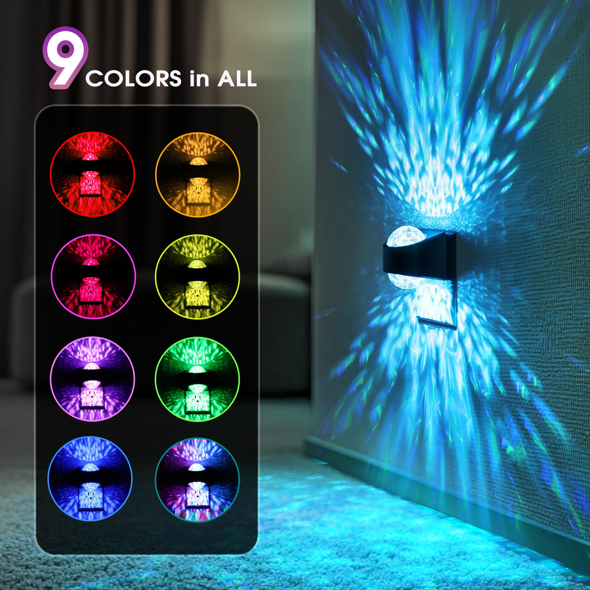 9-Color RGB LED Galaxy Star Night Light Plug into Wall Color Changing Night Light