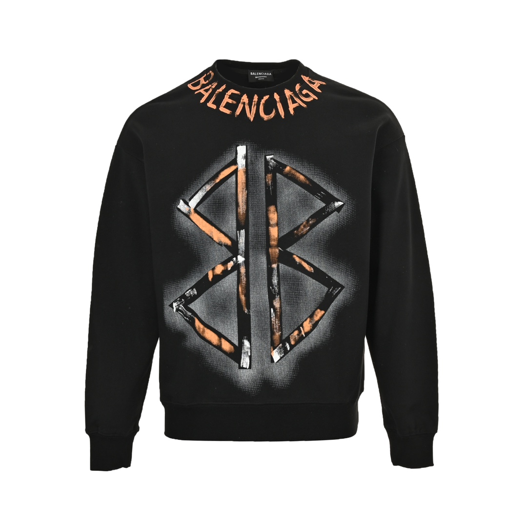 Balenciaga 24Fw Hand-painted Double B Print Crew Neck Sweatshirt