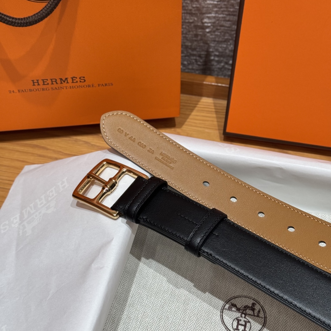 Hermès New Men's Double-Sided Pin Buckle Leather Belt 3.2cm Width