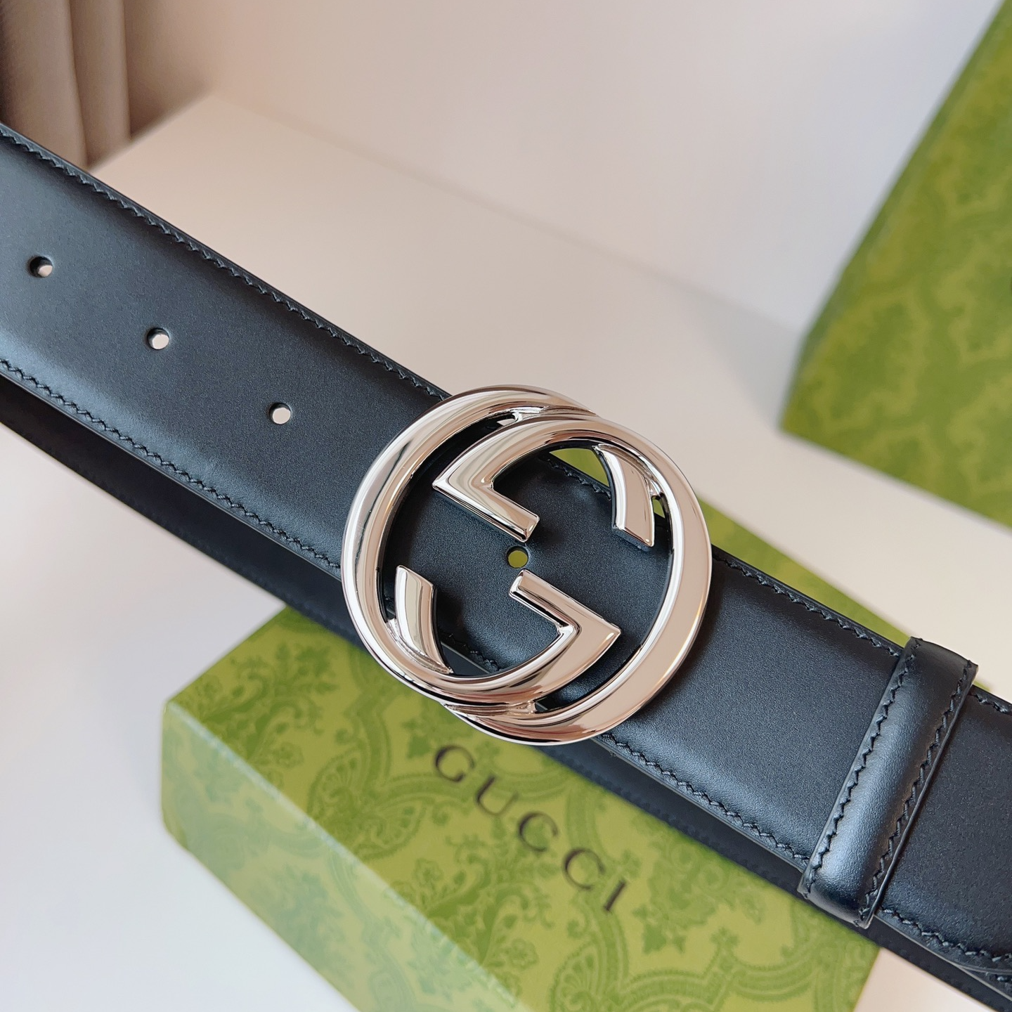 Gucci new double G buckle leather Belt Width 4.0CM