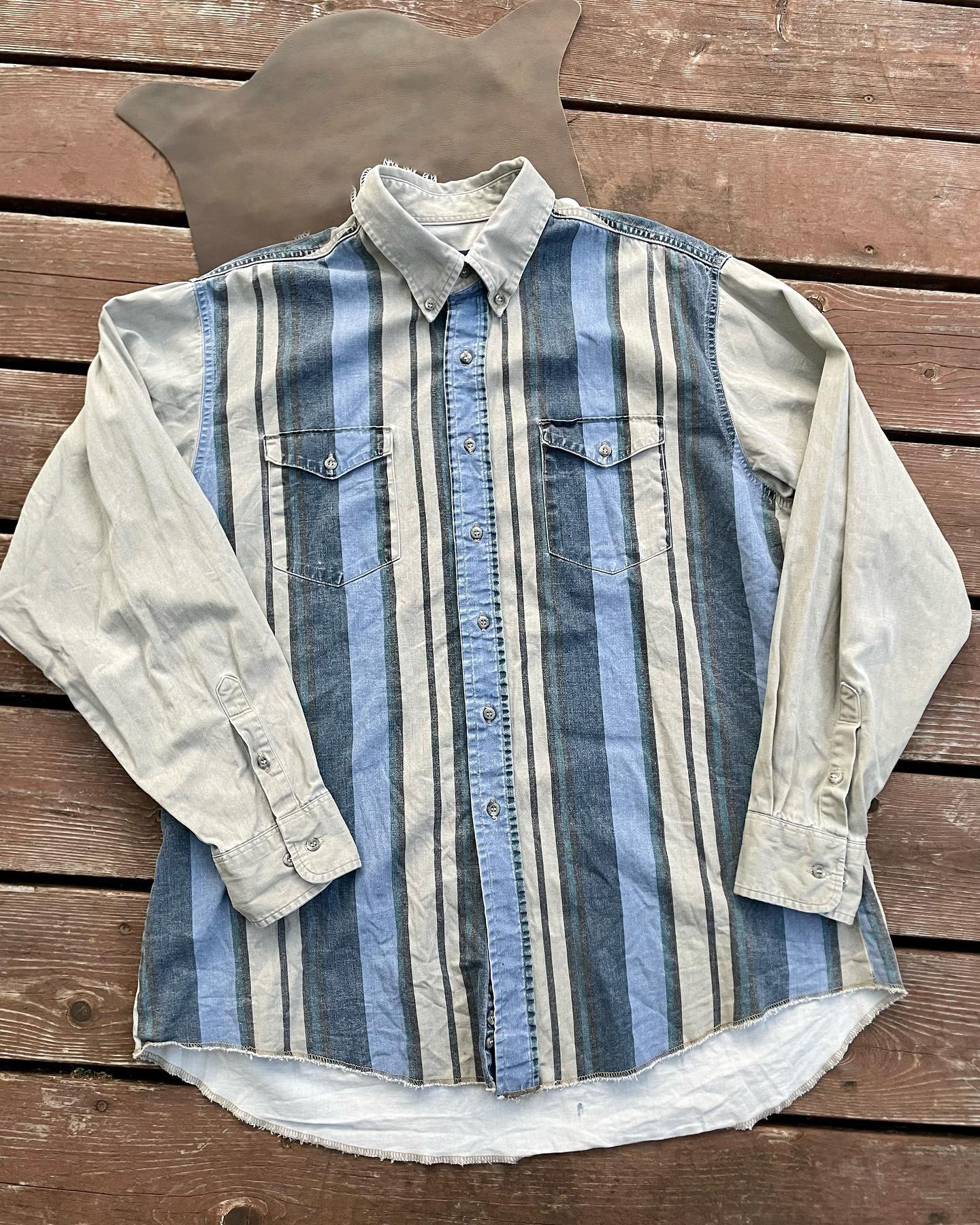 Men's Western Casual Blue Gray Striped Shirt