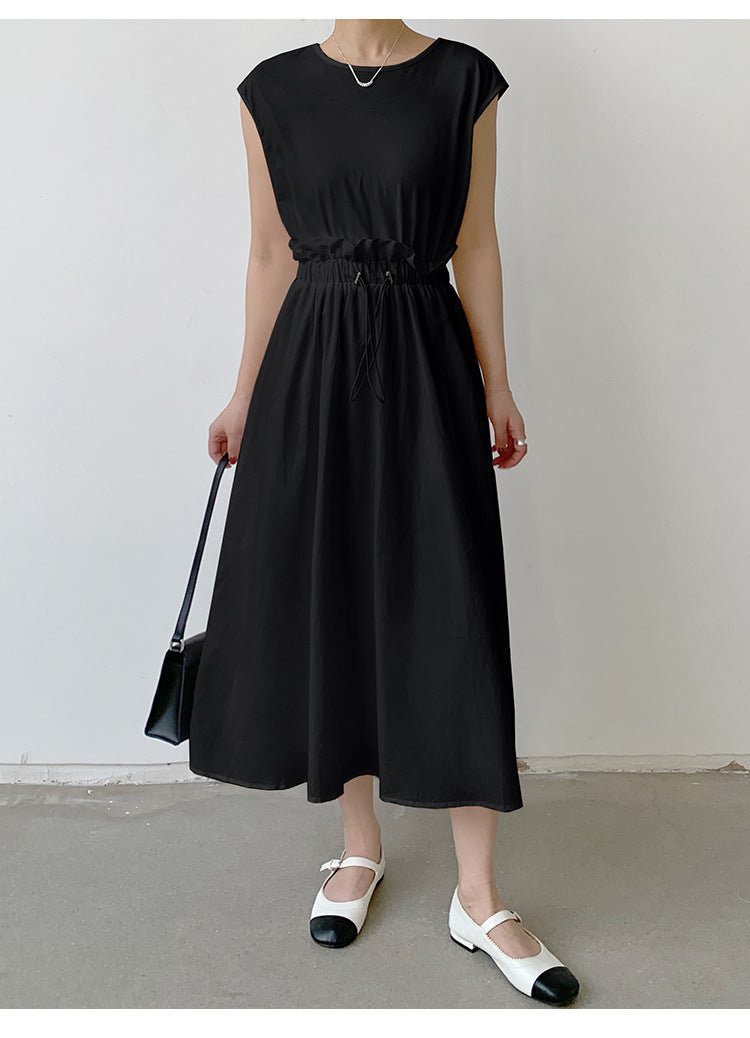Summer Women Clothing Dress Cotton Stitching Bud Large Swing Dress Loose Waist Contrast Colors False Two Piece
