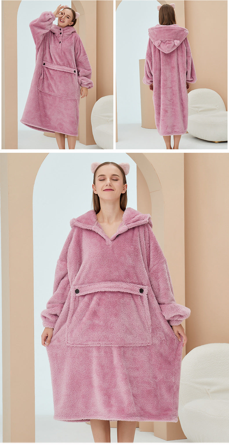 Pajamas Women Autumn Winter Flannel Nightgown Thickened Pajamas Pullover Couple Homewear