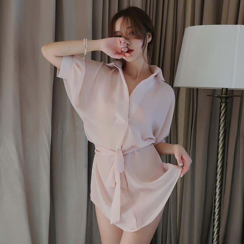Sexy Pure Color Lingerie Shirt Set