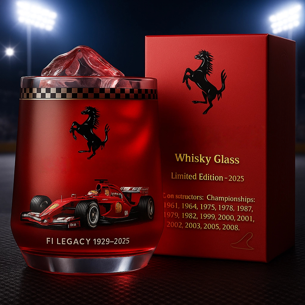 🏎️ F1 Legacy Whisky Glass Set – Ferrari, Red Bull & Mercedes 🏆