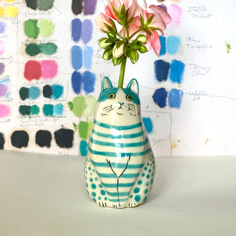 Polka Dot Cat Vase - Cat lover gift - Handmade
