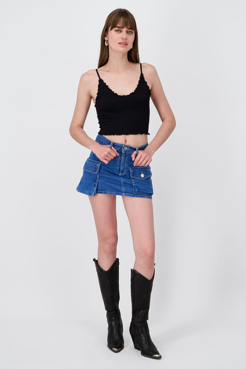 Denim Mini Cargo Skirt