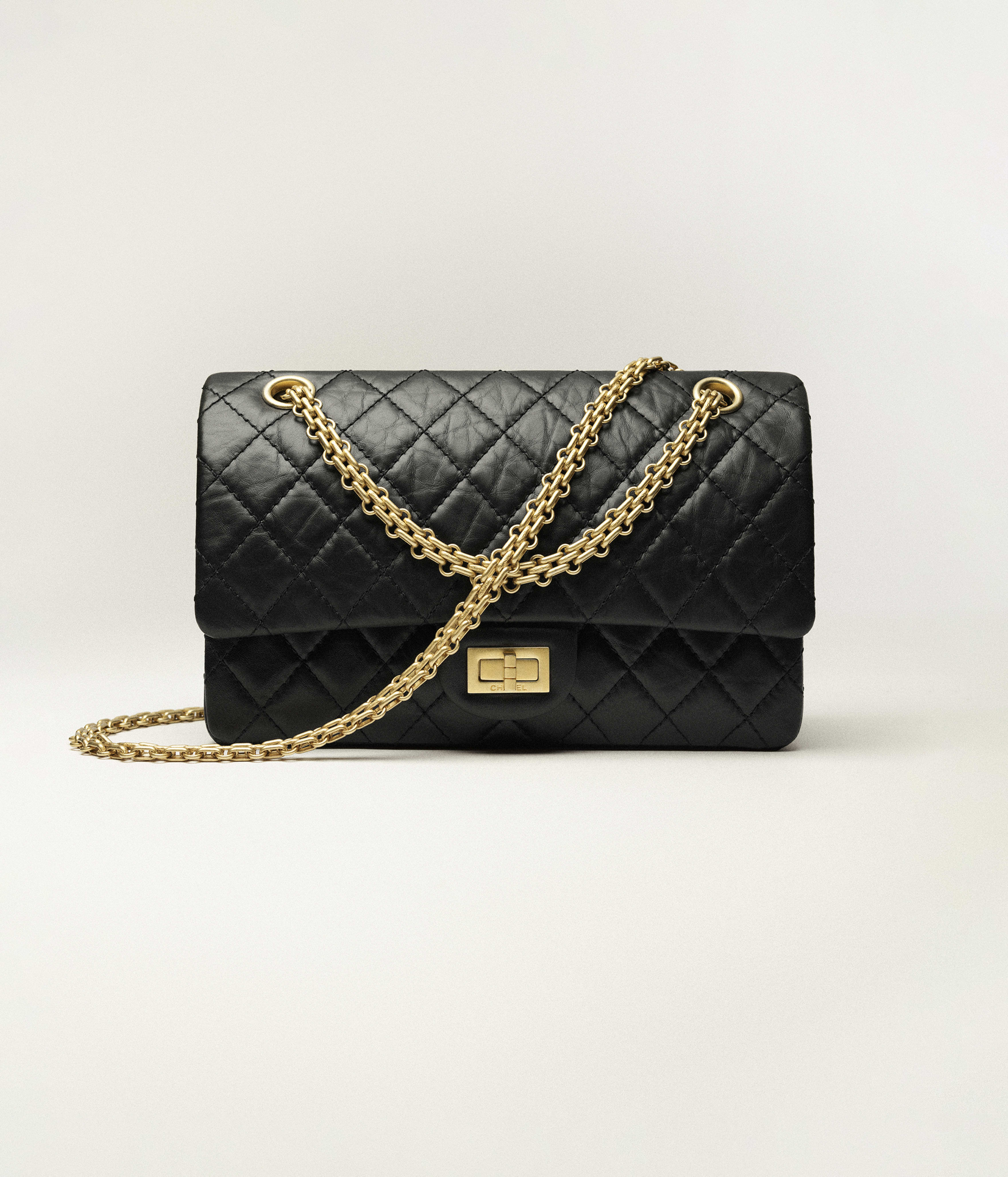 Chanel 2.55 Bag Aged Calfskin & Gold-Tone Metal Black A37587-Y04634-C3906